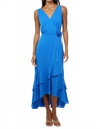 Adelyn Rae Patricia Textured Rosette Wrap Dress In Blue