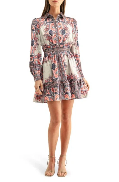 Adelyn Rae Peyton Long Sleeve Mini Shirtdress In Multi