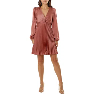 Adelyn Rae Pleated Long Sleeve Minidress In Dust Pink