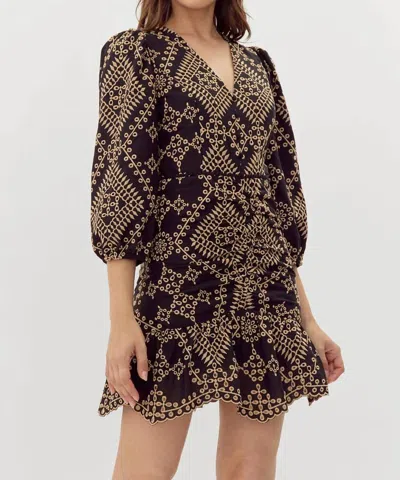 Adelyn Rae Poppy Embroidered Mini Dress In Black/camel In Multi