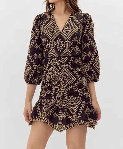 Adelyn Rae Poppy Embroidered Mini Dress In Black/camel In Purple