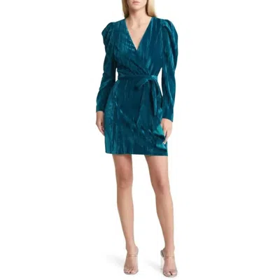 Adelyn Rae Pricilla Velvet Wrap Dress In Teal In Blue