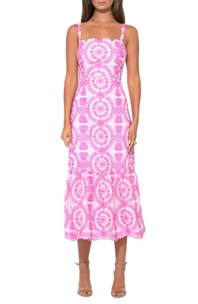 Adelyn Rae Raelynn Lace-up Embroidered Midi Dress In Pink