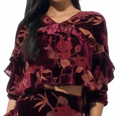 Adelyn Rae Reese Flutter Sleeve Velvet Burnout Top In Burgundy