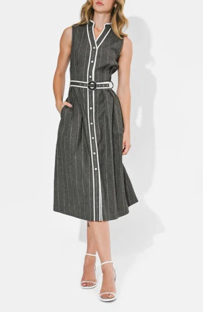 Adelyn Rae Reya Stripe Sleeveless Midi Shirtdress In White