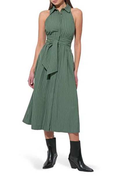Adelyn Rae Rosa Flutter Halter Collared Midi Dress In Green