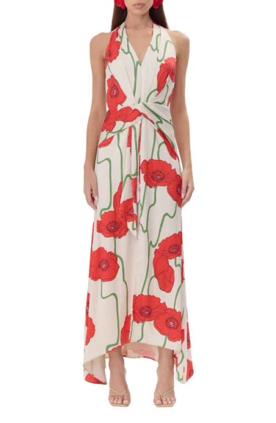 Adelyn Rae Rosalyn Abstract Rose Print Maxi Dress In Cream/red