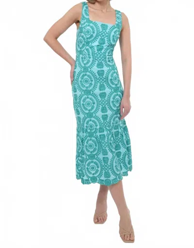 Adelyn Rae Rose Cotton Eyelet Embroidered Midi Dress In Blue/green In Multi