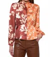 Adelyn Rae Ruiza Two Toned Mock Neck Blouse In Marigold/brown In Brown