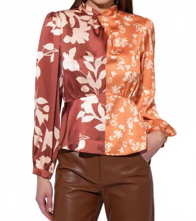 Adelyn Rae Ruiza Two Toned Mock Neck Blouse In Marigold/brown