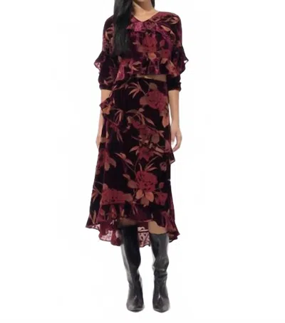 Adelyn Rae Ryanne Flutter Velvet Skirt In Burgundy