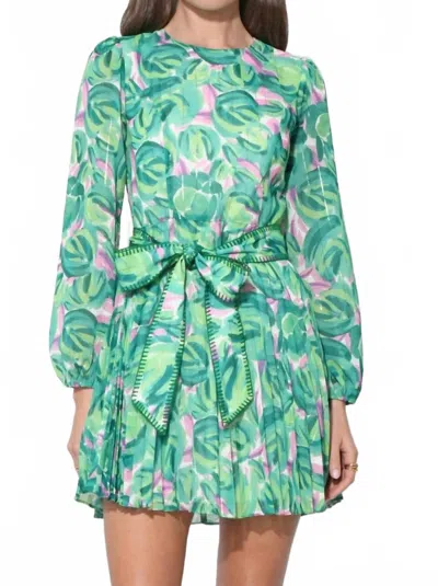 Adelyn Rae Rylee Pleated Long Sleeve Mini Dress In Green