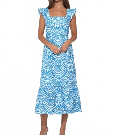 Adelyn Rae Sadie Midi Dress In White Denim Blue