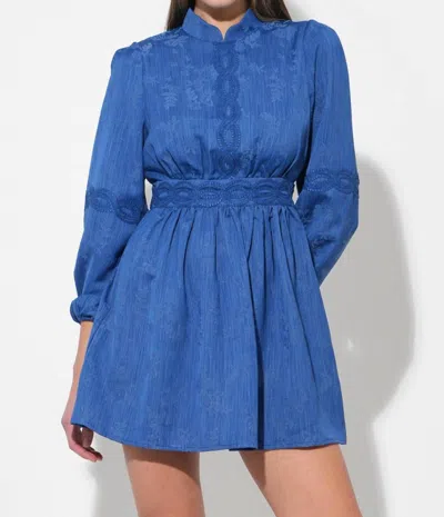 Adelyn Rae Salome High Collar Lace Mini Dress In Blue In Multi