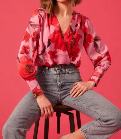 Adelyn Rae Sandi Printed Bodysuit In Pink Red