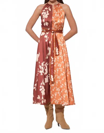 Adelyn Rae Sandi Two Toned Halter Midi Dress In Marigold/brown In Multi