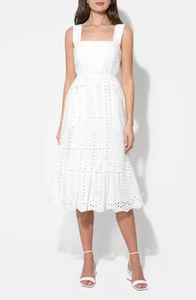 Adelyn Rae Savannah Scalloped Strap Cotton Eyelet Sundress In White