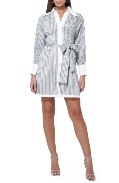 Adelyn Rae Sola Stripe Long Sleeve Minidress In Gray