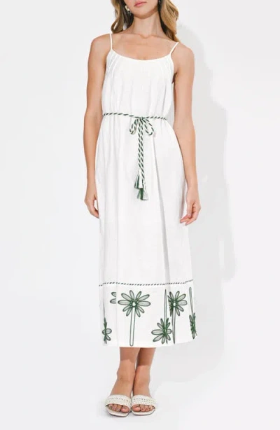 Adelyn Rae Sophia Palm Tree Embroidered Belted Maxi Dress In White