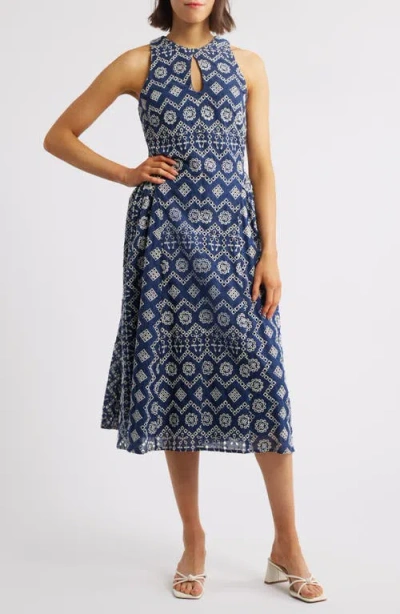 Adelyn Rae Soraia Eyelet Embroidery Midi Dress In Blue