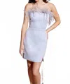 Adelyn Rae Talita Feather Strapless Dress In Blue In Blue