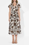Adelyn Rae Taylor Floral Cotton Wrap Front Dress In Brown