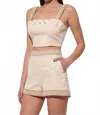 Adelyn Rae Traci Embroidered Cropped Top In Beige In Neutral