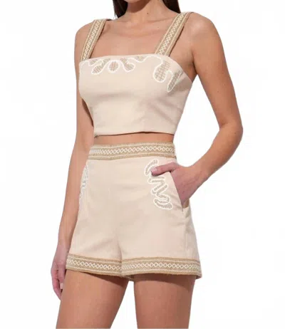Adelyn Rae Traci Embroidered Cropped Top In Beige In Neutral