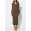 Adelyn Rae Valerie Textured Stripe Long Sleeve Knit Midi Dress In Brown