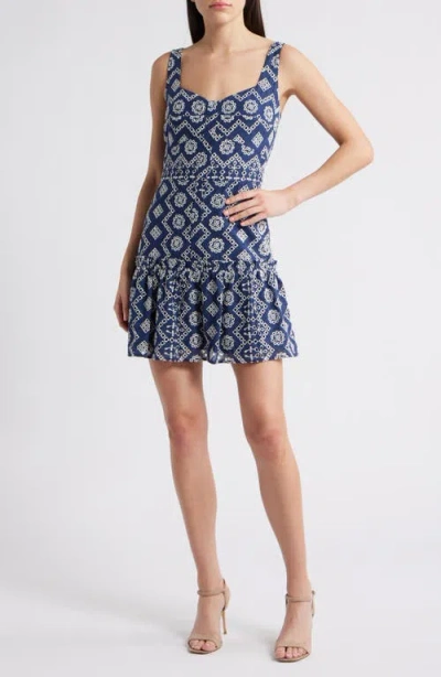 Adelyn Rae Vanni Eyelet Embroidered Minidress In Blue