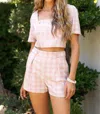 ADELYN RAE VIOLET PLAID FRONT PLEAT TROUSER SHORTS IN COTTON CANDY