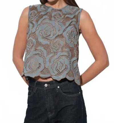Adelyn Rae Winnie Lace Blouse In Vintage Aqua In Gray
