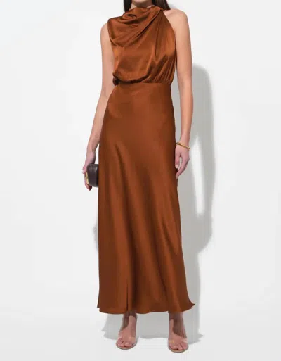 Adelyn Rae Women's Kate Cowl Drape Asymmetrical Maxi Dress In Toffee In Brown