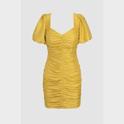 Adelyn Rae Women's Nissa Puff Sleeve Jacquard Dress In Honeycomb In Yellow