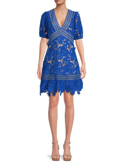 Adelyn Rae Women's Puff Sleeve Lace Mini Dress In Deep Blue