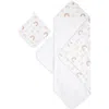 Aden + Anais Kids'  2-pack Cotton Washcloth & Hooded Towel In Keep Rising Tan