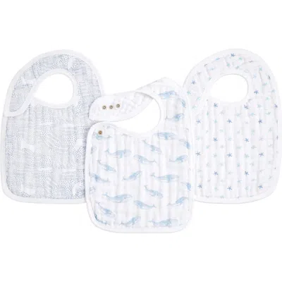 Aden + Anais Kids'  3-pack Classic Organic Cotton Muslin Snap Bibs In Oceanic Blue