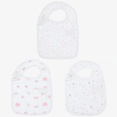 Aden + Anais Babies'  Girls White Cotton Bibs (3 Pack)
