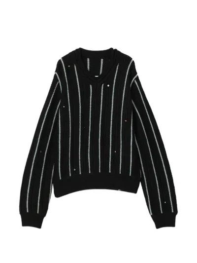 Ader Error Bead-embellished Striped Sweater In Black