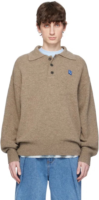 Ader Error Buttoned Polo-neck Sweater In Brown