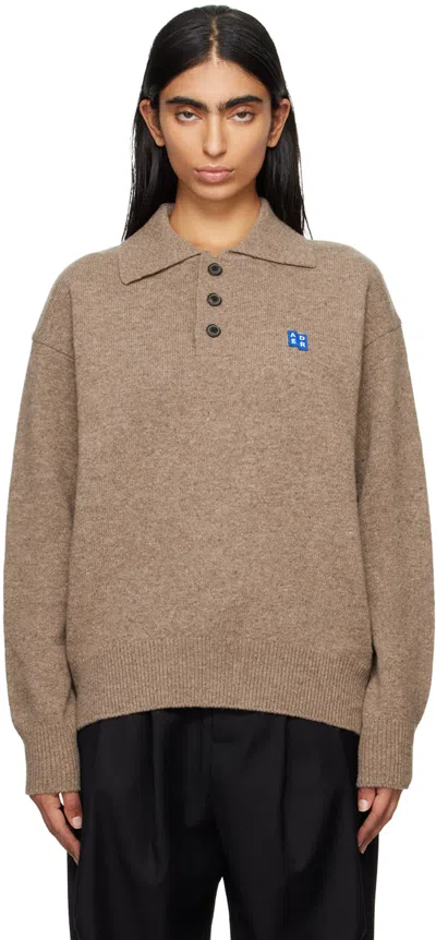 Ader Error Beige Significant Tag Long Sleeve Polo