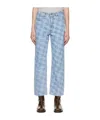 Ader Error Belt-ring Plaid Pattern Denim Pants In Blue