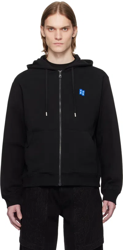 Ader Error Black Sig; Trs Tag 01 Zip-up Hoodie In Noir