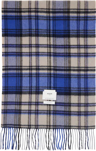 Ader Error Blue & Gray Revint Plaid Muffler Scarf In Z-blue