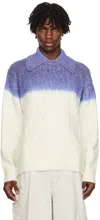Ader Error Blue & Off-white Gradient Polo In Ivory