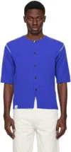 Ader Error Blue Blanket Stitch Cardigan In Blue