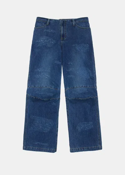 Ader Error Distressed Wide-leg Jeans In Blue