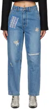 Ader Error Blue Embroidered Jeans In Blue
