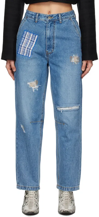 Ader Error Blue Embroidered Jeans