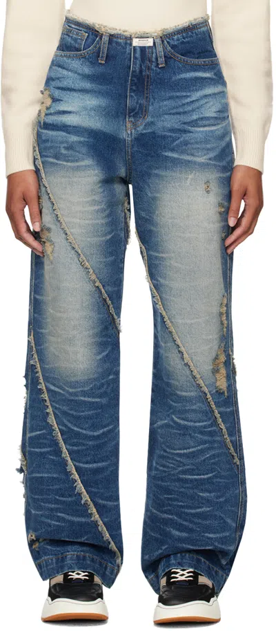Ader Error Blue Frayed Jeans